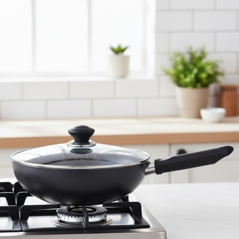 Kitchen King Imperial /Karahi with Long Handle and Glass Lid